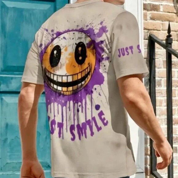 New Men’s Distorted Smiley Face Graphic Tee - Picture 2 of 3
